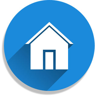 Symbol with abstract house in blue circle